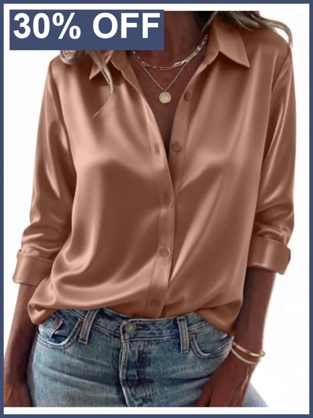 Satin Silk Button Down Blouse Long Sleeve Dressy Top